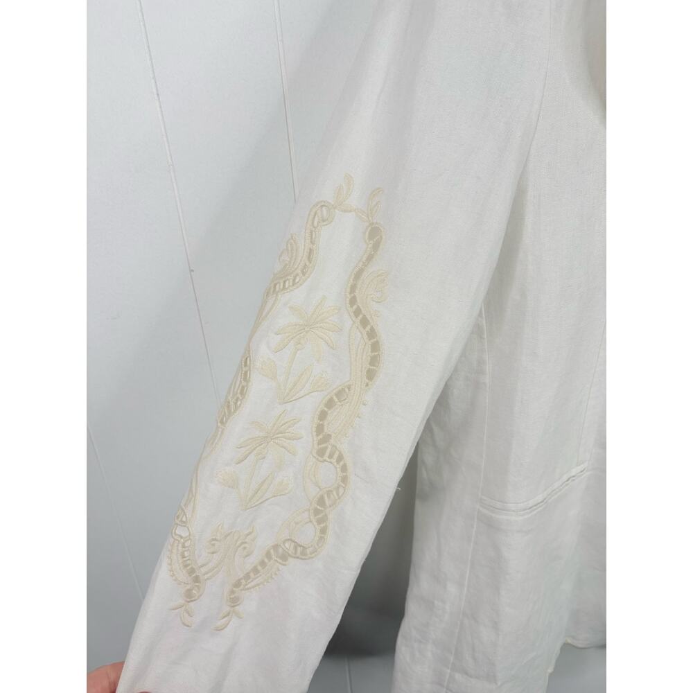 Joie | Linen Blend Embroidered Scallop Edge Blazer Jacket Small Ivory White - Picture 5 of 10